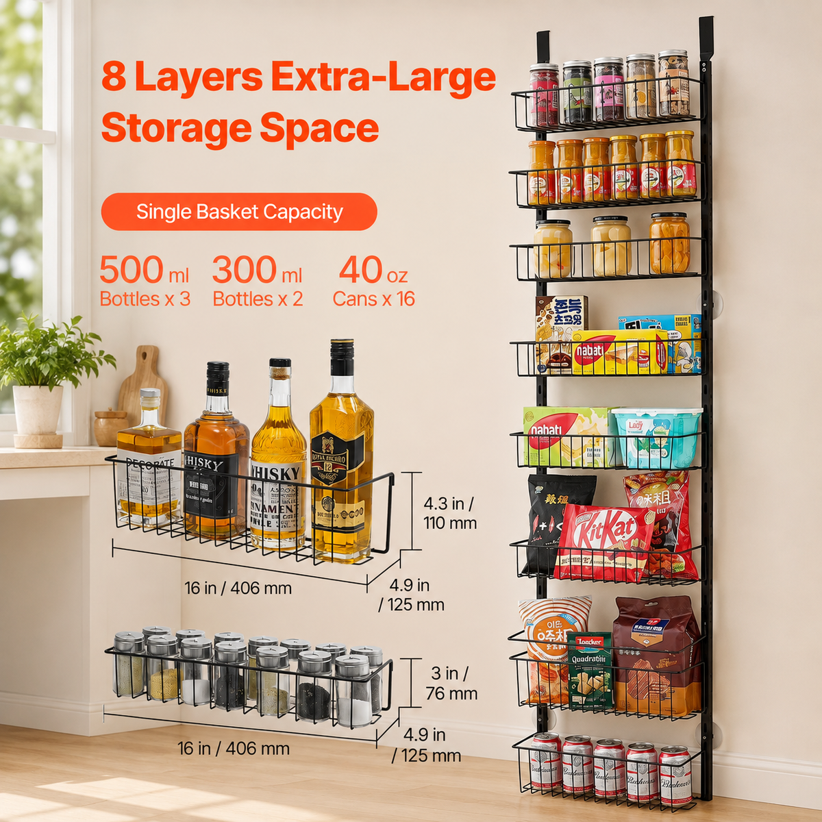 8-Tier Door-Mounted Pantry Organizer